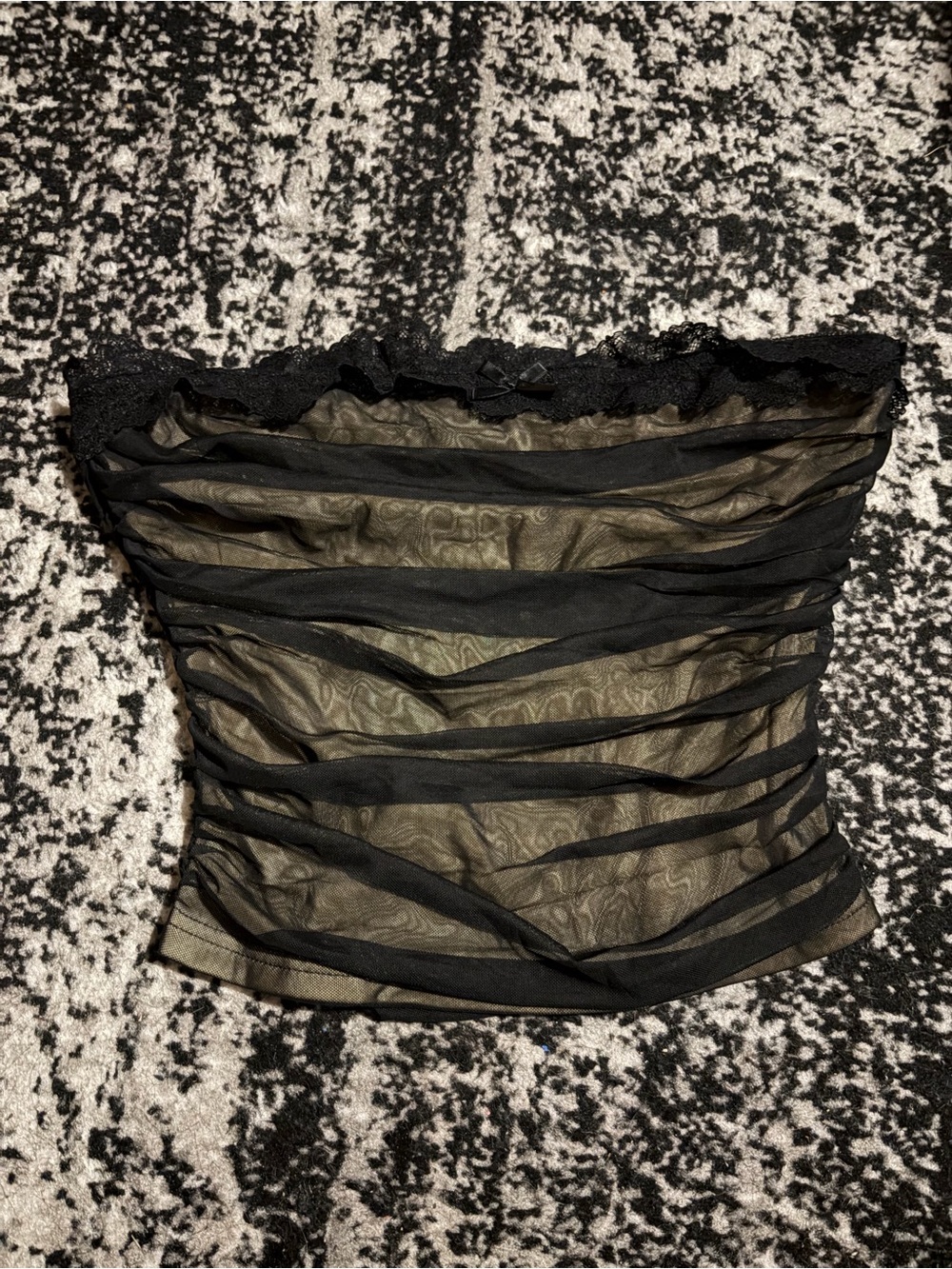Lulus Flirty Excellence Black Mesh Lace Ruched Strapless Top